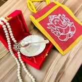 Silver Plated Bowl Set with Ganesha Jute Bag and Welcome Mala, Indian Wedding Gift, Christmas Gifts, Wedding Gift, Return Gift, Welcome Gift